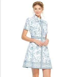 Gal Meets Glam Rare Darla Toile Shirt Dress Cotton Blue Floral Size 2